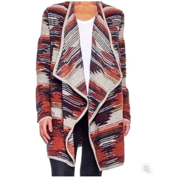 Lucky Brand Drape Front Aztec Sweater Cardigan Women's Size Small Blue Orange - Picture 1 of 15